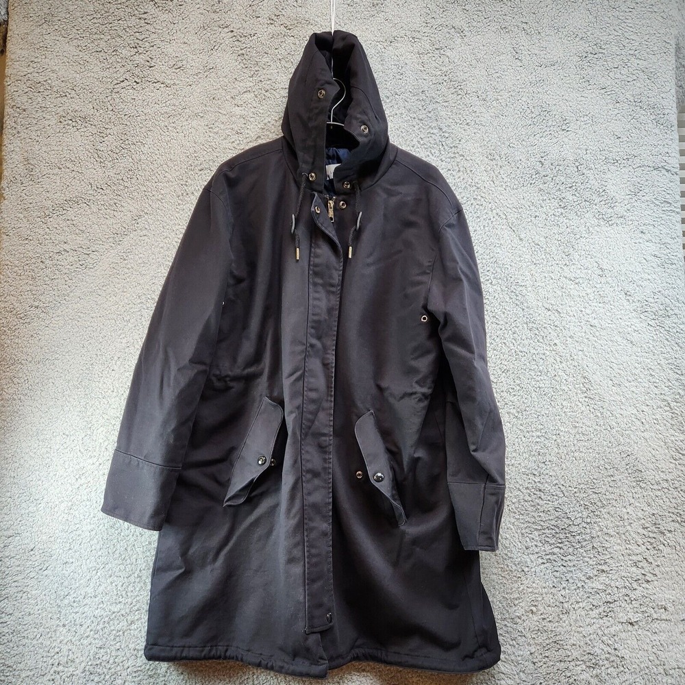 Liz Claiborne Coat Women's XL Black Cotton Stretch Pockets Hooded Full Zip